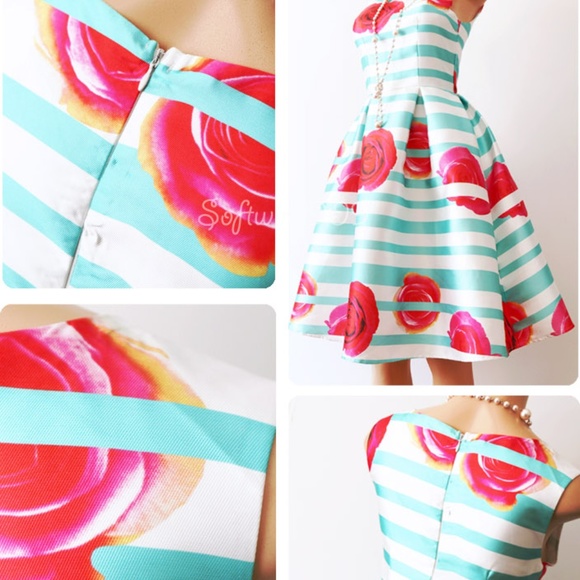 Last ☝️Floral Satin Fit & Flared Midi Skater Dress - Picture 6 of 8